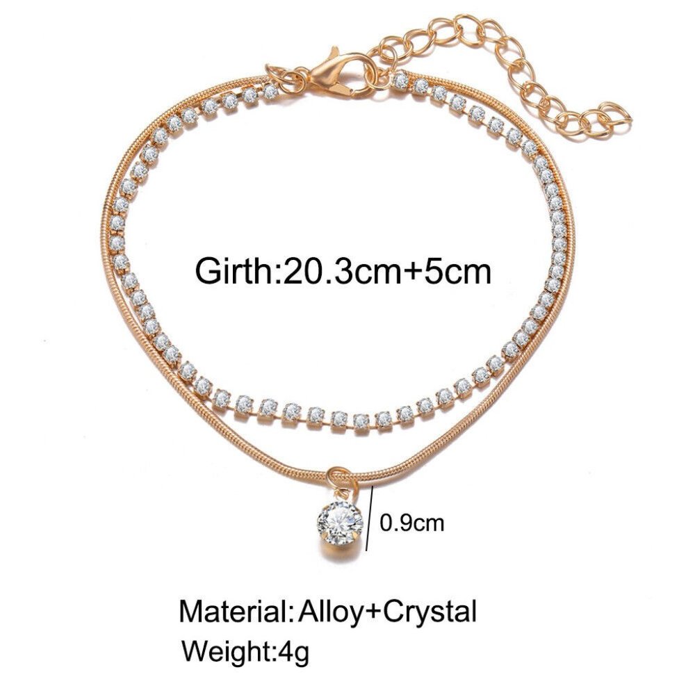 Boho Handmade Rainbow Crystal Rhinestone Anklet Bracelet Foot Chain Beach Double - Picture 3 of 3